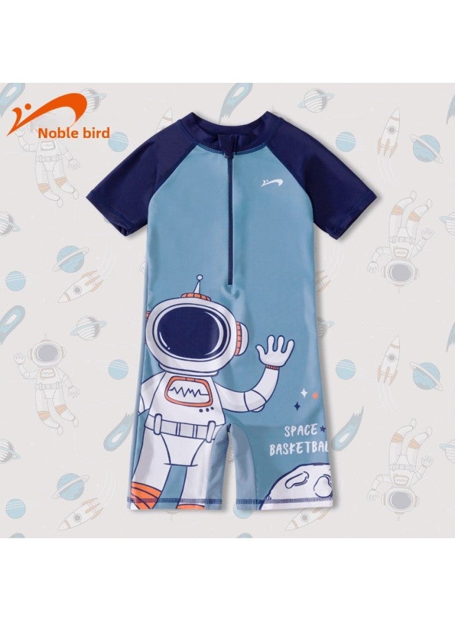 Noble Bird Children's Swimsuit One-piece Baby Cartoon Swimming Trunks Student Hot Spring Quick-drying Swimming Suit Wholesale-Color:118 Blue Spaceman- - Image 1